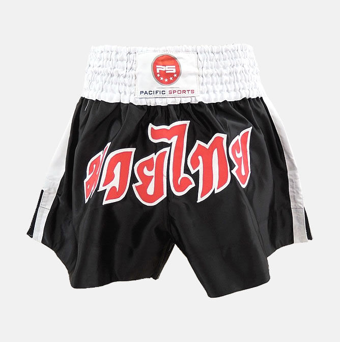 Thai Training Shorts - White Trim, Red Thai Lettering