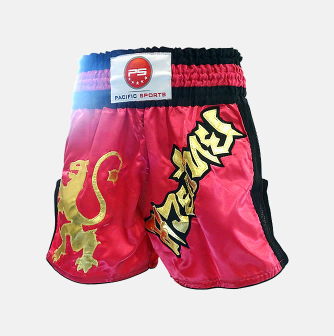 Pacific Sports Muay Thai Kickboxing Shorts - Raspberry Red with Black Trim