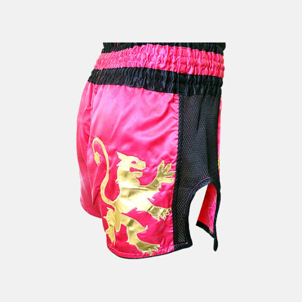 PolyesterSilkRaspberryRedShortsBlackTrimGoldThaiLettering&LionDesign2