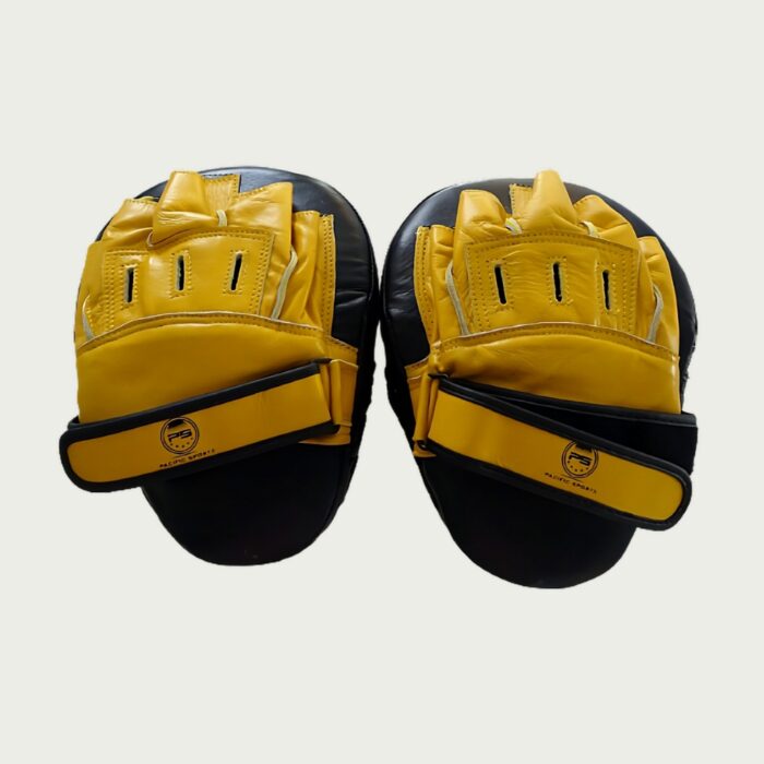 Back view of leather focus mitts for martial arts