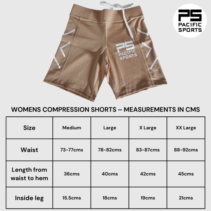 Womens compression shorts and measurement chart